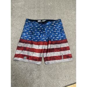 Pelagic Sharkskin Boardshort Technology American Flag Marlin Print Mens Size 38